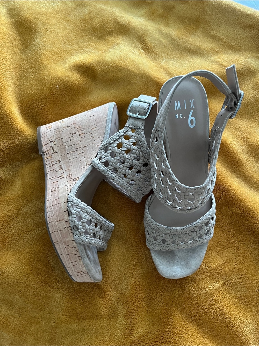 Mix No. 6 Tan Woven Cork Platform Wedge Sandals
